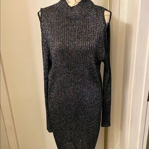 Black and Silver off the shoulder Sweater Dress